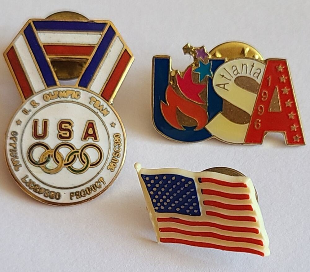 Vintage 1996 Olympic Pins 3 Atlanta Summer Patriotic American Flag Lapel Sports